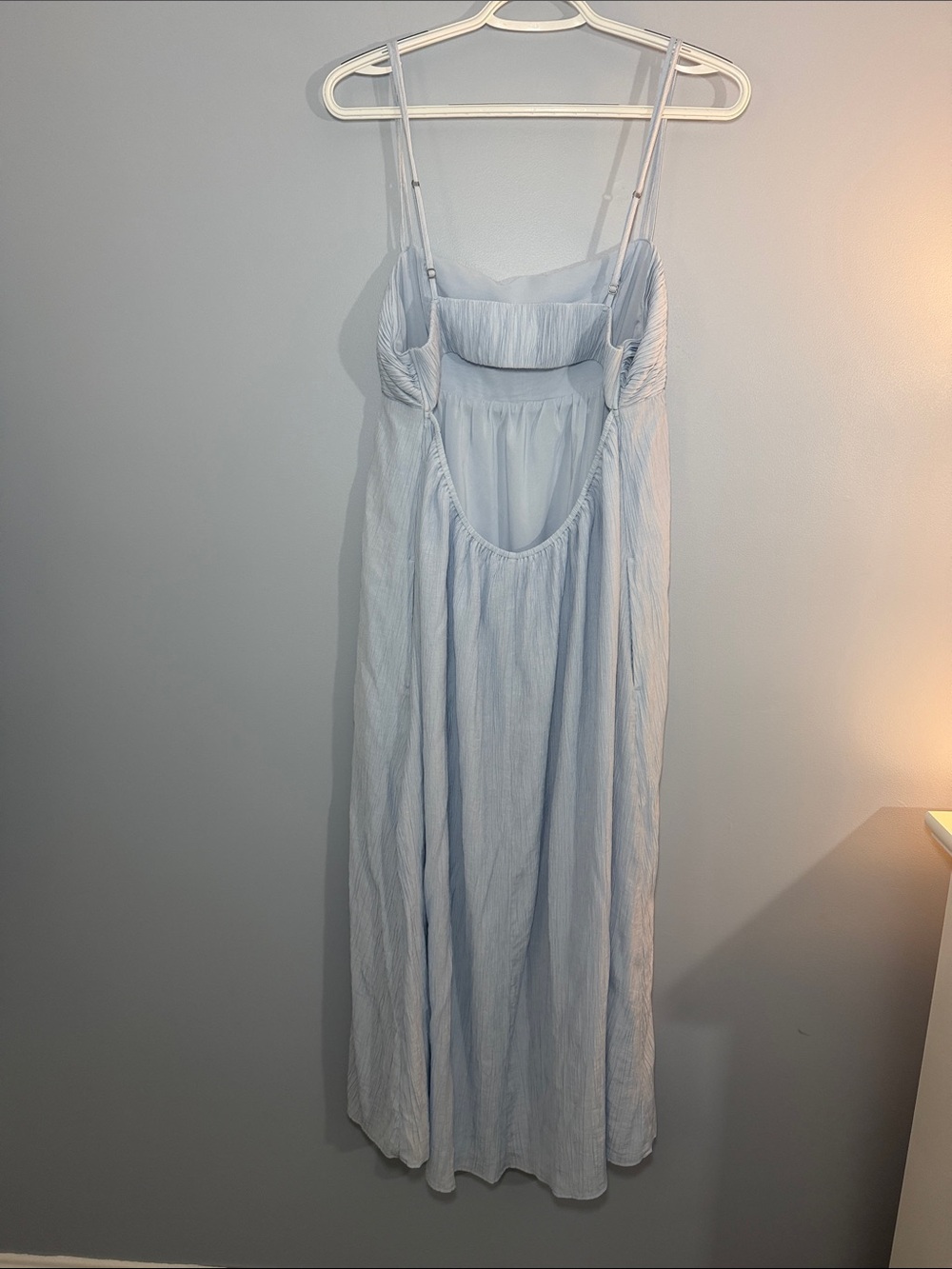 Abercrombie & Fitch Baby Blue Smocked Bodice crinkled Maxi Dress SZ L - Picture 3 of 12